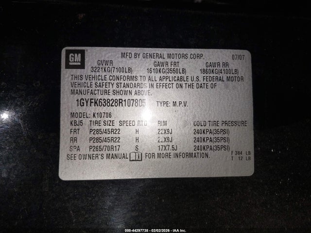 Продаж на аукціоні авто 2008 Cadillac Escalade Standard, vin: 1GYFK63828R107805, номер лоту: 44297738