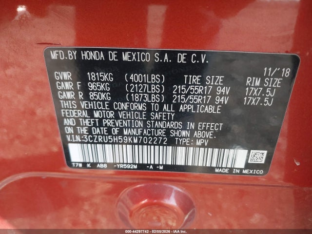 3CZRU5H59KM702272 Honda HR-V EX