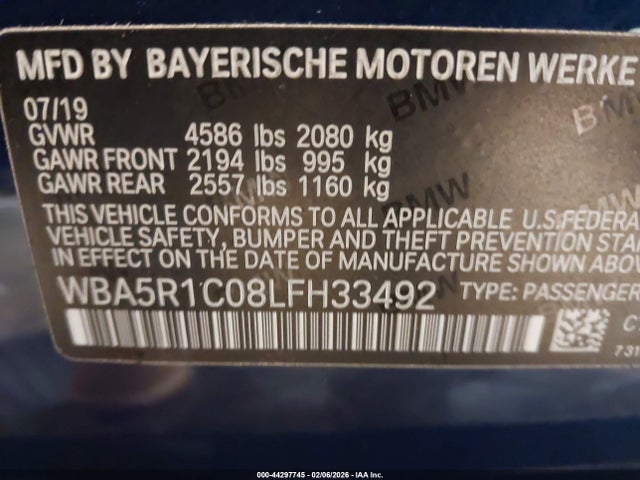 Aukcja sprzedaży 2020 Bmw 330i, vin: WBA5R1C08LFH33492, numer aukcji: 44297745