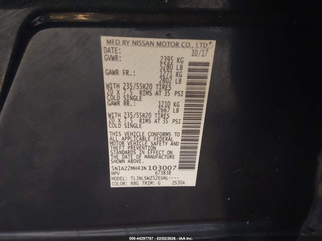 5N1AZ2MH4JN103007 Nissan Murano Platinum