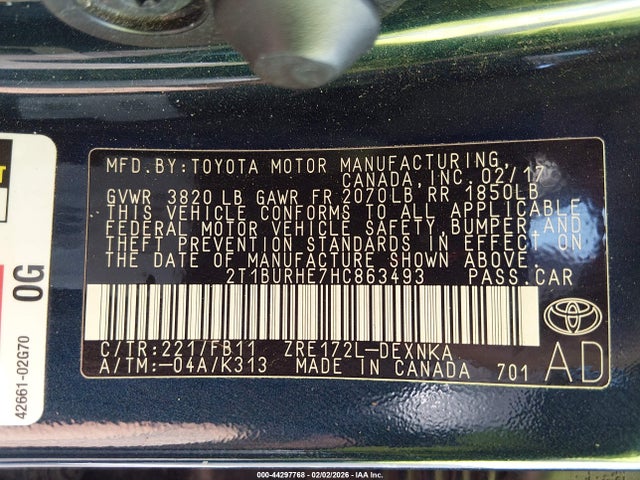 2T1BURHE7HC863493 Toyota COROLLA LE