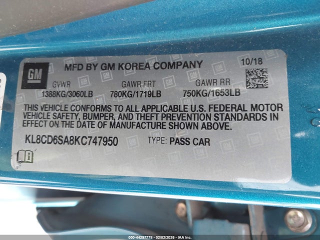 KL8CD6SA8KC747950 Chevrolet Spark 1lt Cvt