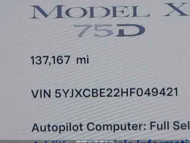 2017 TESLA MODEL X 5YJXCBE22HF049421 Photo 8