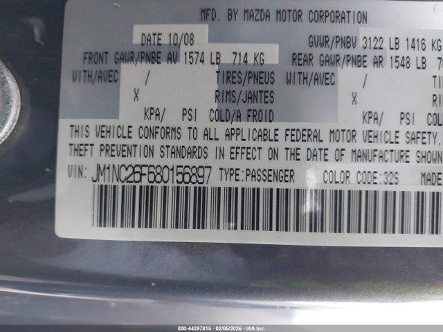 Aukcja sprzedaży 2008 Mazda Mx-5 Grand Touring, vin: JM1NC26F680156897, numer aukcji: 44297815