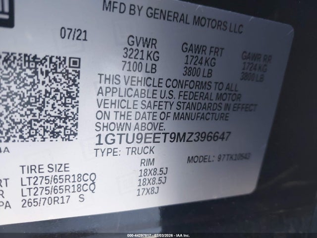 1GTU9EET9MZ396647 GMC Sierra 1500 4wd Short Box At4