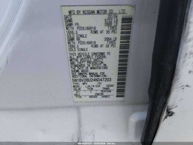 2004 NISSAN QUEST 5N1BV28U24N347203 Photo 8