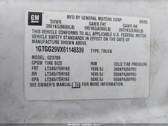 Продажа на аукционе авто 2006 Gmc Savana Work Van, vin: 1GTGG29VX61148339, номер лота: 44297831