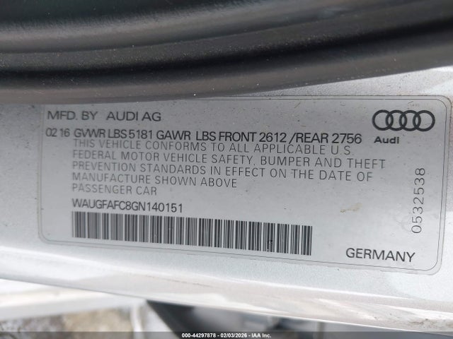 2016 Audi A6 2.0t Premium Plus მანქანა იყიდება აუქციონზე, vin: WAUGFAFC8GN140151, აუქციონის ნომერი: 44297878