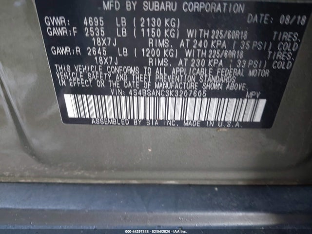 4S4BSANC3K3207605 Subaru Outback 2.5i Limited