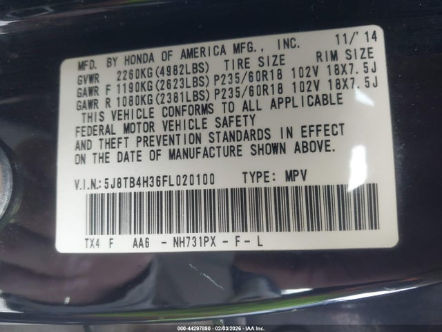 Продажа на аукционе авто 2015 Acura Rdx, vin: 5J8TB4H36FL020100, номер лота: 44297890