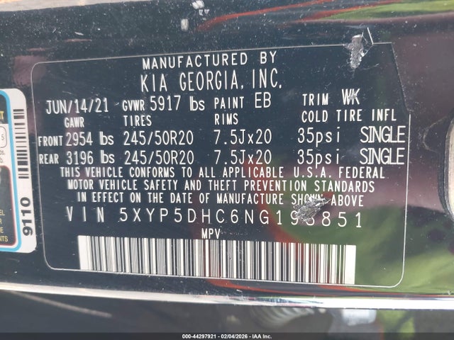 5XYP5DHC6NG198851 KIA Telluride Sx