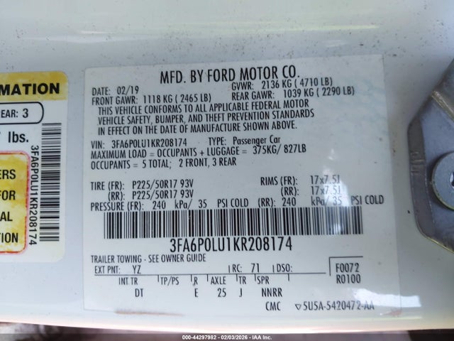 Ford Fusion Hybrid Se 2019 3FA6P0LU1KR208174 Image 9