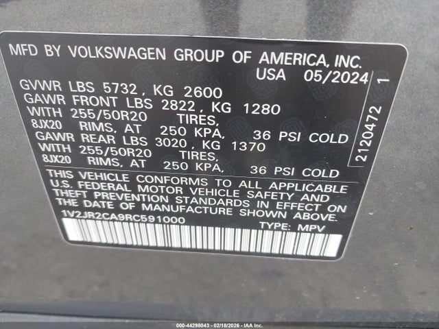 2024 VOLKSWAGEN ATLAS 1V2JR2CA9RC591000 Photo 8
