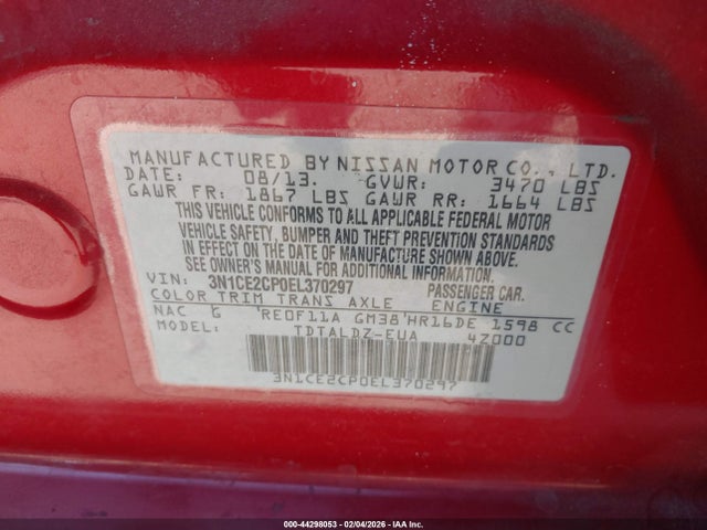 3N1CE2CP0EL370297 Nissan Versa Note Sv
