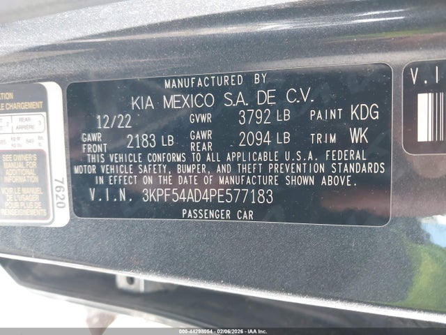 2023 Kia Forte Gt-line მანქანა იყიდება აუქციონზე, vin: 3KPF54AD4PE577183, აუქციონის ნომერი: 44298054