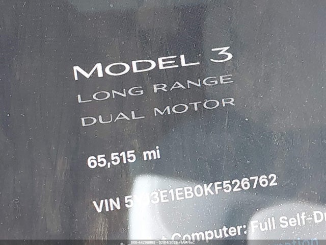 2019 Tesla Model 3 Long Range/performance მანქანა იყიდება აუქციონზე, vin: 5YJ3E1EB0KF526762, აუქციონის ნომერი: 44298085
