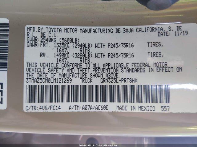 3TMAZ5CN0LM121269 Toyota Tacoma Sr5 V6