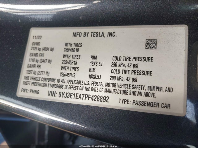 2023 TESLA MODEL 3 5YJ3E1EA7PF428892 Photo 8