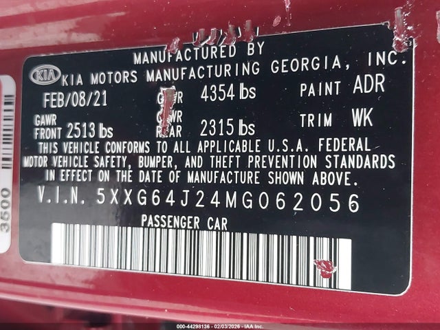5XXG64J24MG062056 KIA K5 Gt-line