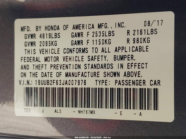 44298150 :رقم المزاد ، 19UUB2F63JA007976 vin ، 2018 Acura Tlx Tech   A-spec Pkgs مزاد بيع