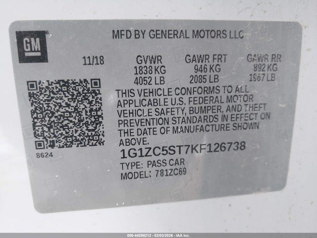 1G1ZC5ST7KF126738 Chevrolet Malibu 1fl