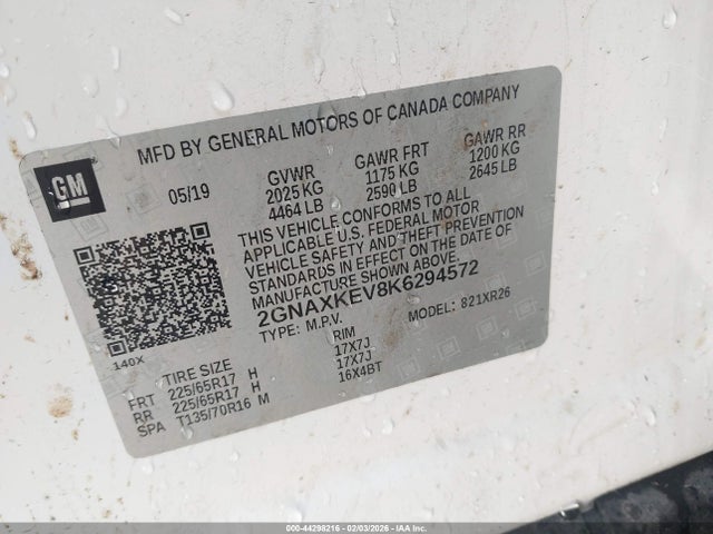 2GNAXKEV8K6294572 Chevrolet EQUINOX LT