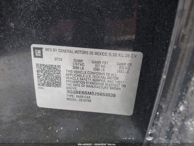 Продаж на аукціоні авто 2018 Chevrolet Cruze Lt Auto, vin: 3G1BE6SM0JS653038, номер лоту: 44298221
