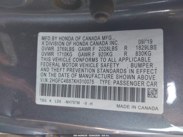 Honda Civic Sport 2019 2HGFC4B87KH310075 Image 9