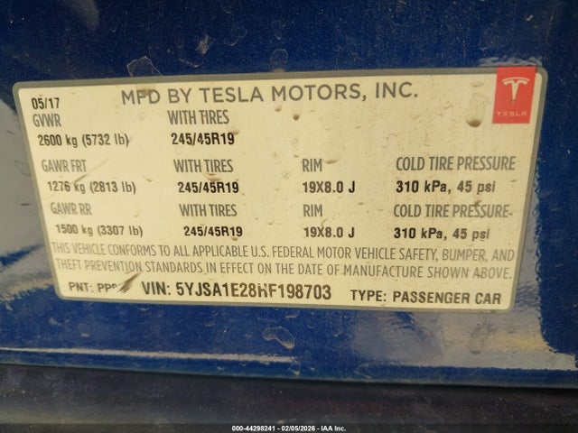 2017 TESLA MODEL S 5YJSA1E28HF198703 Photo 8