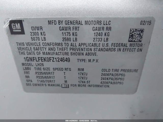 Chevrolet EQUINOX 1LT 2015 1GNFLFEK0FZ124649 Image 9