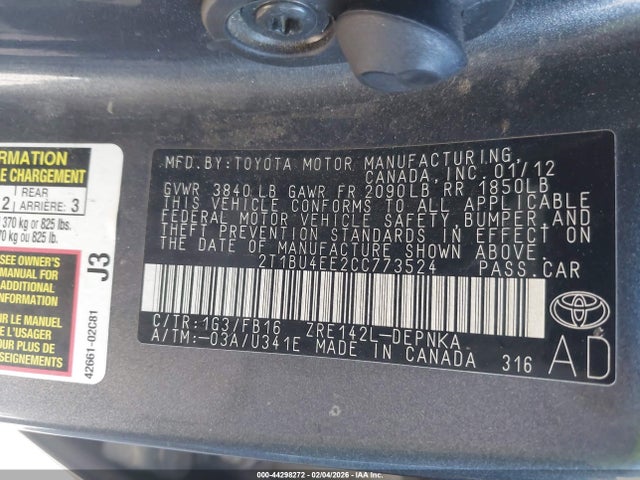 2012 TOYOTA COROLLA 2T1BU4EE2CC773524 Photo 8