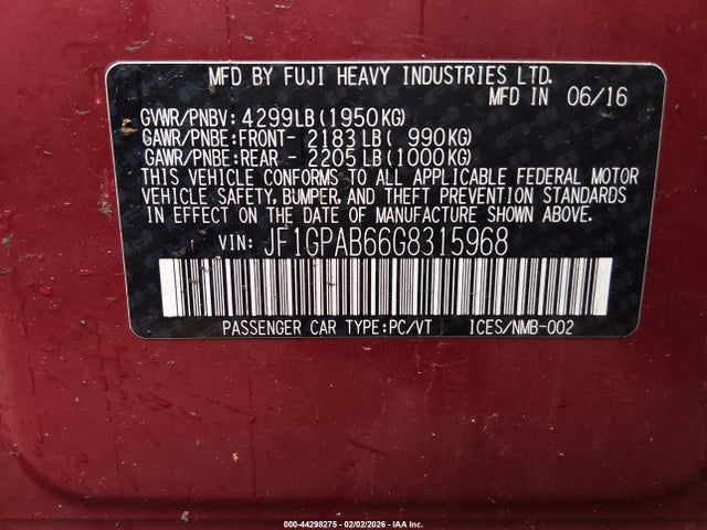 JF1GPAB66G8315968 Subaru Impreza 2.0i Premium