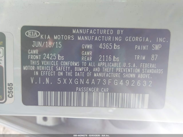5XXGN4A73FG492632 KIA OPTIMA EX