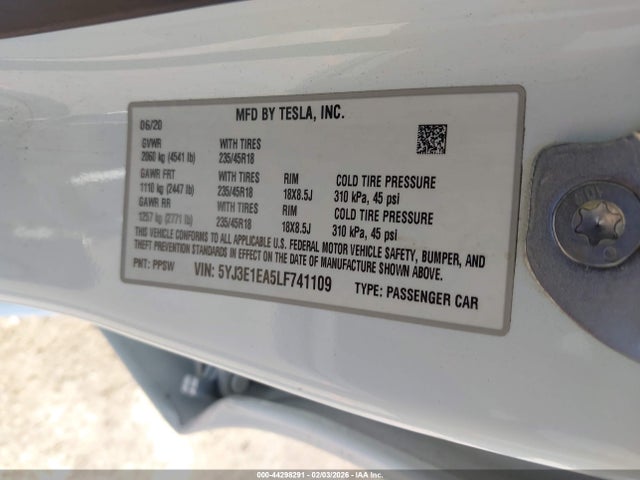 2020 TESLA MODEL 3 5YJ3E1EA5LF741109 Photo 8