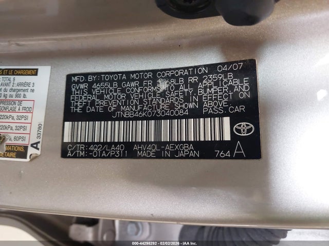 2007 TOYOTA CAMRY HYBRID JTNBB46K073040084 Photo 8