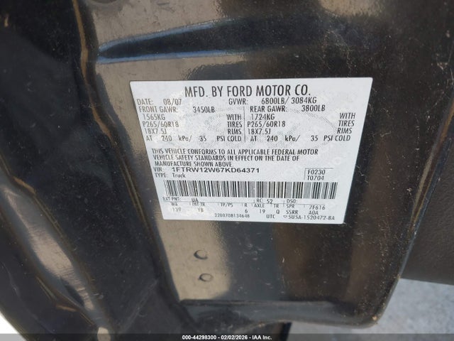 2007 FORD F-150 1FTRW12W67KD64371 Photo 8