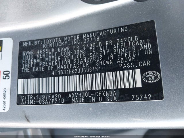 4T1B31HK2JU503451 Toyota Camry Hybrid Le