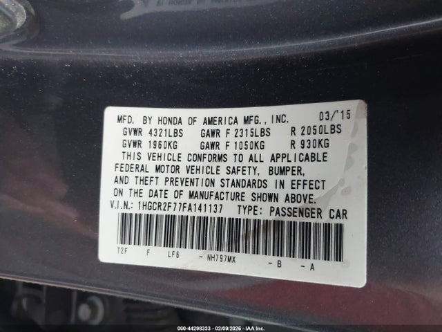 1HGCR2F77FA141137 Honda ACCORD EX