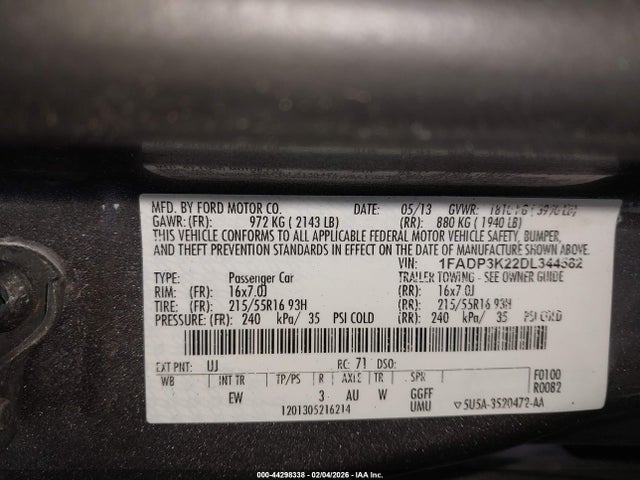 Aukcja sprzedaży 2013 Ford Focus Se, vin: 1FADP3K22DL344582, numer aukcji: 44298338