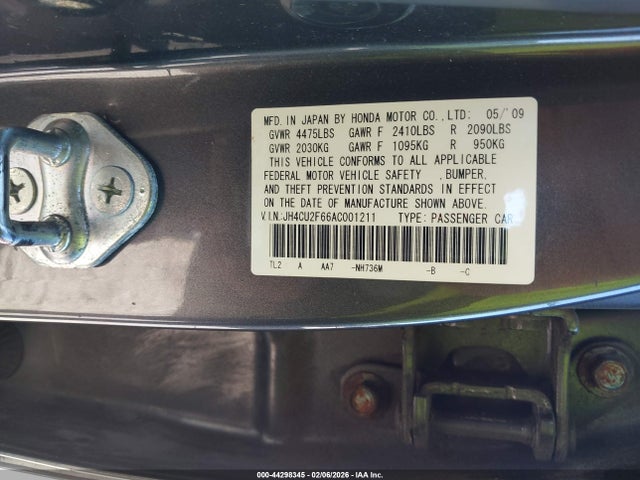 44298345 :رقم المزاد ، JH4CU2F66AC001211 vin ، 2010 Acura Tsx 2.4 مزاد بيع