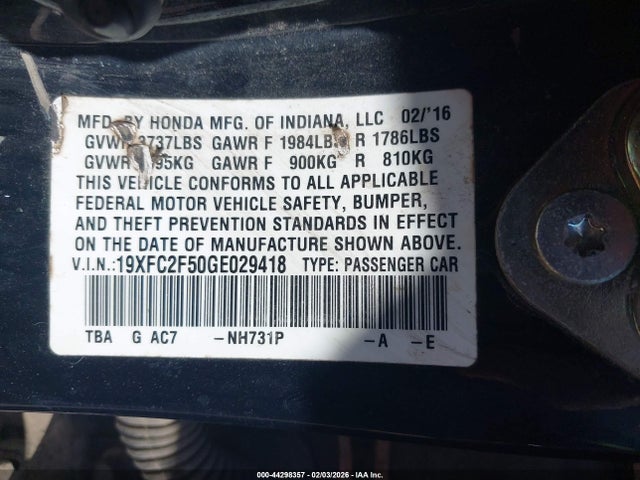 19XFC2F50GE029418 Honda Civic Lx