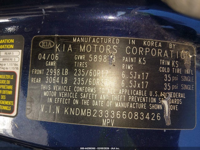 2006 KIA SEDONA KNDMB233366083426 Photo 8