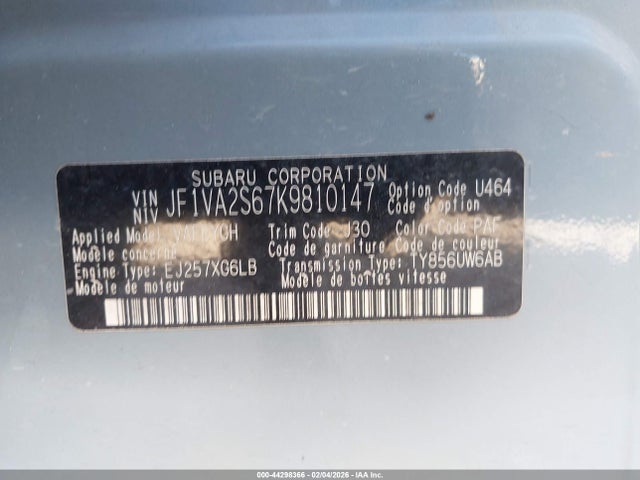 Subaru Wrx Sti 2019 JF1VA2S67K9810147 Image 9