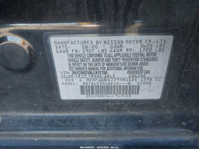 3N1CN8DV6LL912158 Nissan Versa S Xtronic Cvt