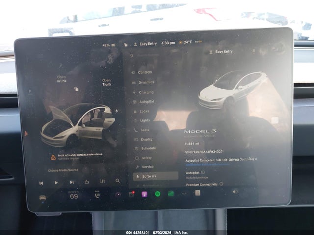 Auction sale of the 2025 Tesla Model 3 Long Range Rear-wheel Drive/standard Rear-wheel Drive, vin: 5YJ3E1EAXSF934323, lot number: 44298401