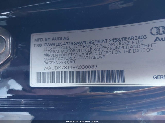 2009 AUDI A5 WAUDK78T49A030089 Photo 8