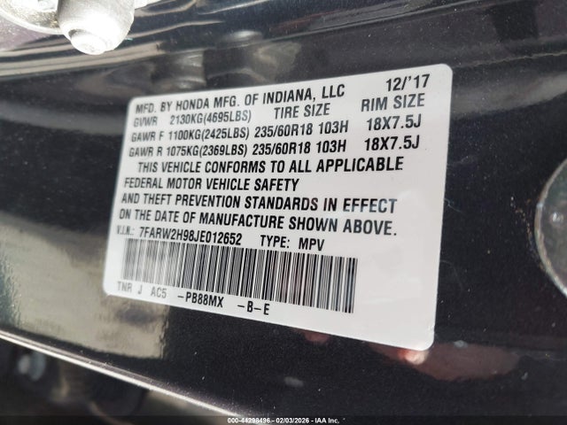 7FARW2H98JE012652 Honda Cr-v Touring