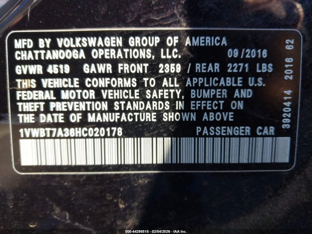 1VWBT7A36HC020178 Volkswagen Passat 1.8t Se