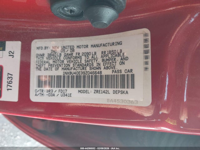 2009 TOYOTA COROLLA 1NXBU40E39Z046648 Photo 8