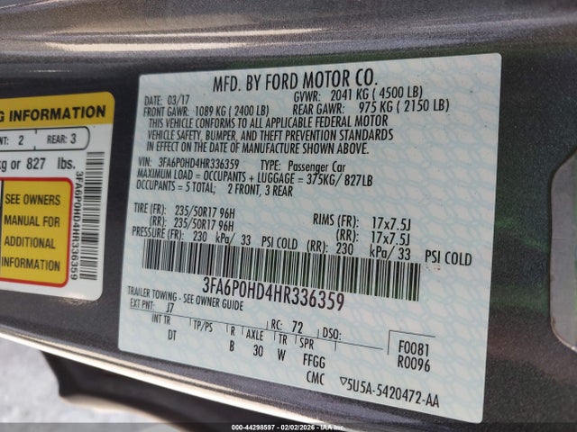 2017 FORD FUSION 3FA6P0HD4HR336359 Photo 8